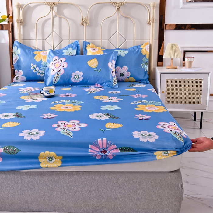 91家纺网 家纺一手货源 找家纺 甜之梦家纺 2025新款印花冰丝单品凉席床笠款悠悠花香蓝