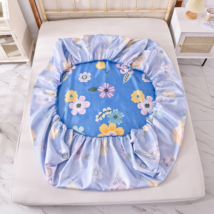 91家纺网 家纺一手货源 找家纺 甜之梦家纺 2025新款印花冰丝单品凉席床笠款悠悠花香蓝