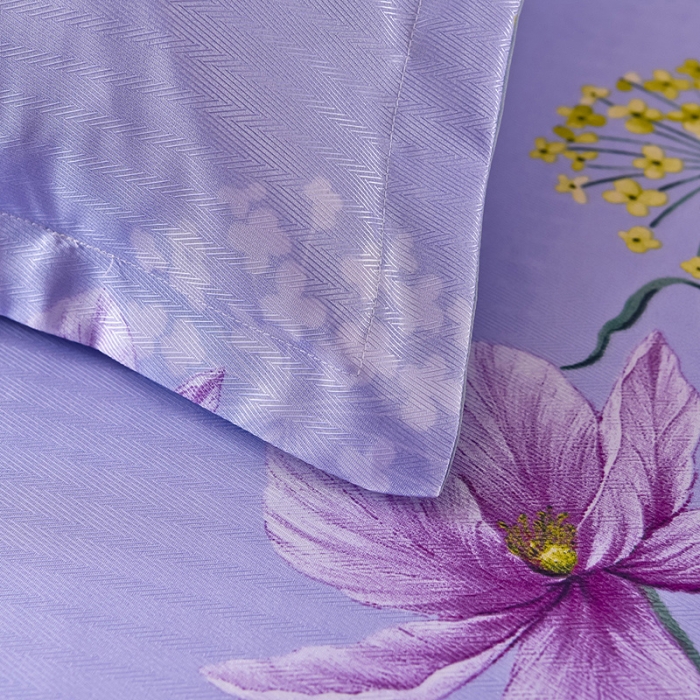 91家纺网 家纺一手货源 找家纺 甜之梦家纺 2025新款印花冰丝单品枕套 琼花玉叶灰紫