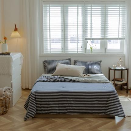 91家纺网 家纺一手货源 找家纺 （总）寐眠 2021新款纯色条纹针织棉夏被