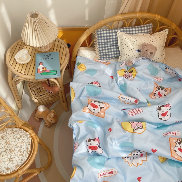 91家纺网 家纺一手货源 找家纺 星期八 2021新款全棉卡通儿童夏被 小奶牛