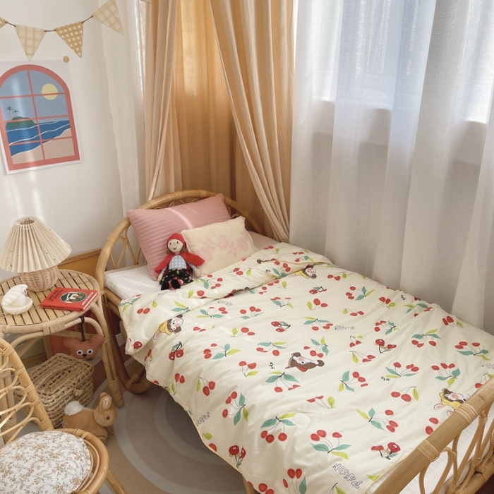 91家纺网 家纺一手货源 找家纺 星期八 2021新款全棉卡通儿童夏被 樱桃女孩