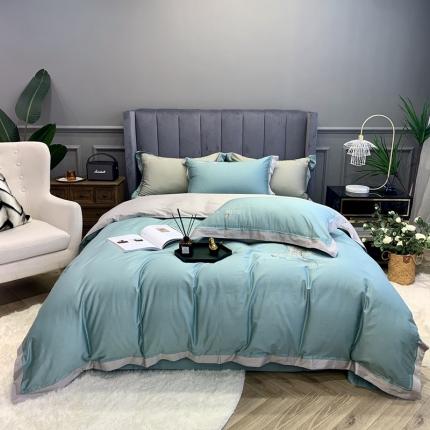 91家纺网 家纺一手货源 找家纺 橘滋家纺 2021新款100支长绒棉四件套花恋系列 薄荷绿