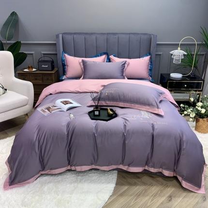 91家纺网 家纺一手货源 找家纺 橘滋家纺 2021新款100支长绒棉四件套花恋系列 灰紫