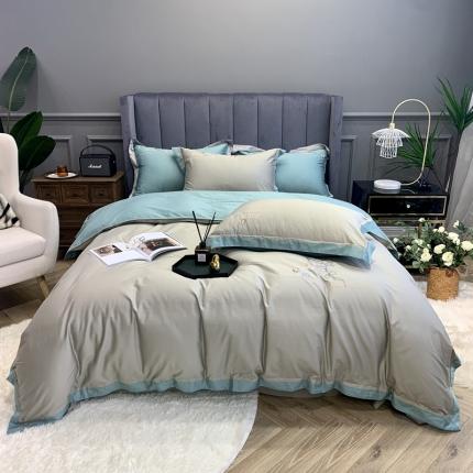 91家纺网 家纺一手货源 找家纺 橘滋家纺 2021新款100支长绒棉四件套花恋系列 抹茶绿