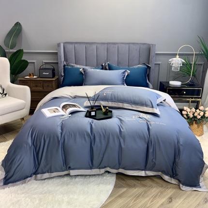 橘滋家纺 2021新款100支长绒棉四件套花恋系列 宾利蓝