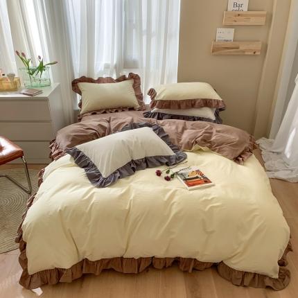 91家纺网 家纺一手货源 找家纺 时年家纺 2021新款水洗棉花边款四件套 可可蛋奶