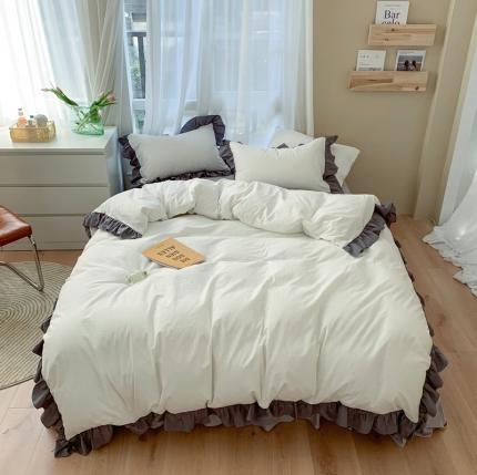 91家纺网 家纺一手货源 找家纺 时年家纺 2021新款水洗棉花边款四件套 月光银云