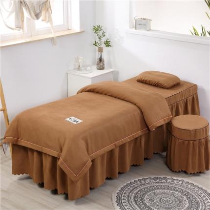 91家纺网 家纺一手货源 找家纺 乐逸家纺 2023新款棉麻雪芙尼美容套件棉麻压线款咖色