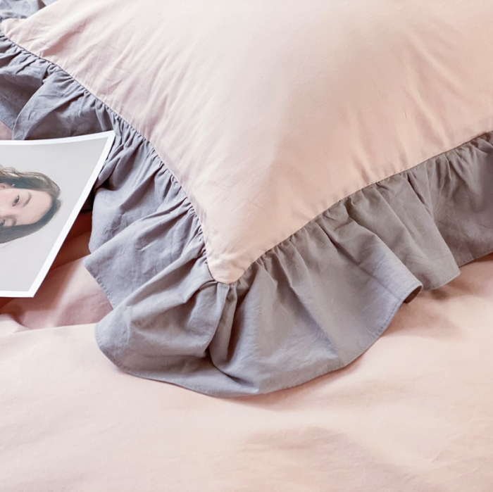 91家纺网 家纺一手货源 找家纺 时年家纺 2021新款水洗棉花边款四件套 复古橡粉