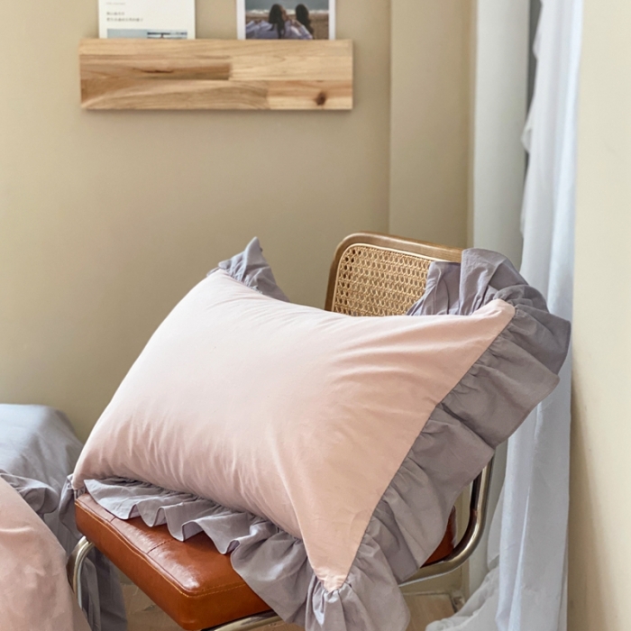 91家纺网 家纺一手货源 找家纺 时年家纺 2021新款水洗棉花边款四件套 复古橡粉