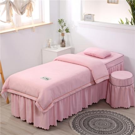 91家纺网 家纺一手货源 找家纺 乐逸家纺 2023新款棉麻雪芙尼美容套件棉麻压线款浅粉