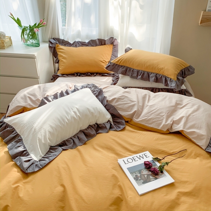 91家纺网 家纺一手货源 找家纺 时年家纺 2021新款水洗棉花边款四件套 芒果雪芭