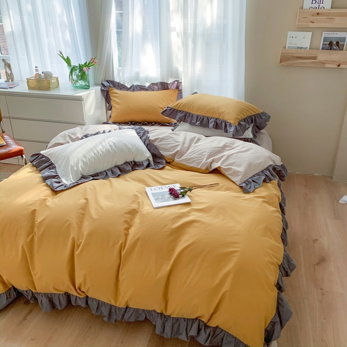 91家纺网 家纺一手货源 找家纺 时年家纺 2021新款水洗棉花边款四件套 芒果雪芭