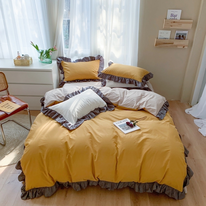 91家纺网 家纺一手货源 找家纺 时年家纺 2021新款水洗棉花边款四件套 芒果雪芭