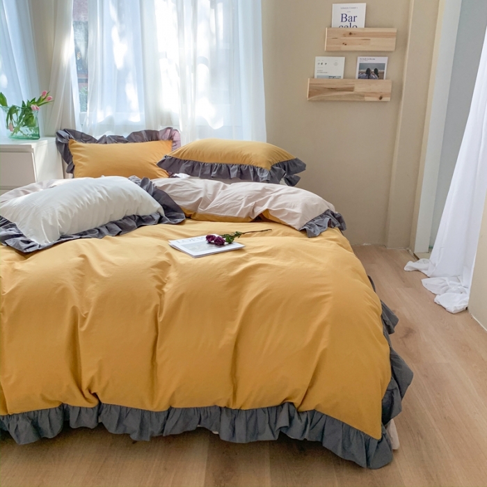 91家纺网 家纺一手货源 找家纺 时年家纺 2021新款水洗棉花边款四件套 芒果雪芭