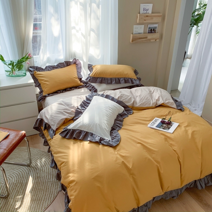 91家纺网 家纺一手货源 找家纺 时年家纺 2021新款水洗棉花边款四件套 芒果雪芭