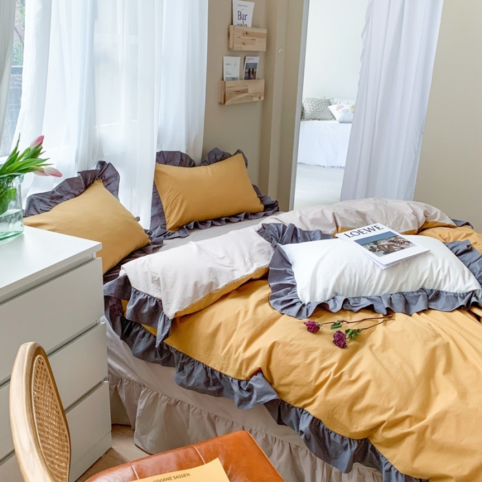 91家纺网 家纺一手货源 找家纺 时年家纺 2021新款水洗棉花边款四件套 芒果雪芭