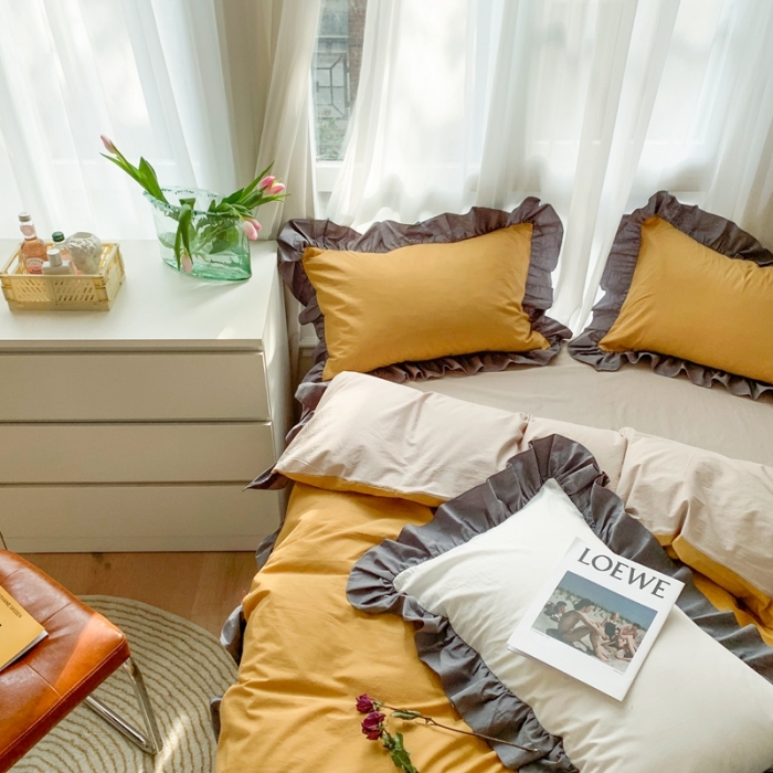 91家纺网 家纺一手货源 找家纺 时年家纺 2021新款水洗棉花边款四件套 芒果雪芭