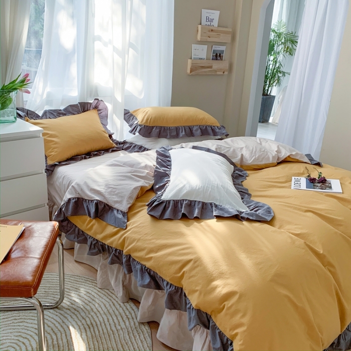 91家纺网 家纺一手货源 找家纺 时年家纺 2021新款水洗棉花边款四件套 芒果雪芭