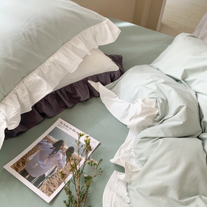 91家纺网 家纺一手货源 找家纺 时年家纺 2021新款水洗棉花边款四件套 雨后清风