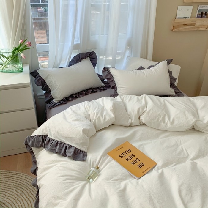 91家纺网 家纺一手货源 找家纺 时年家纺 2021新款水洗棉花边款四件套 月光银云