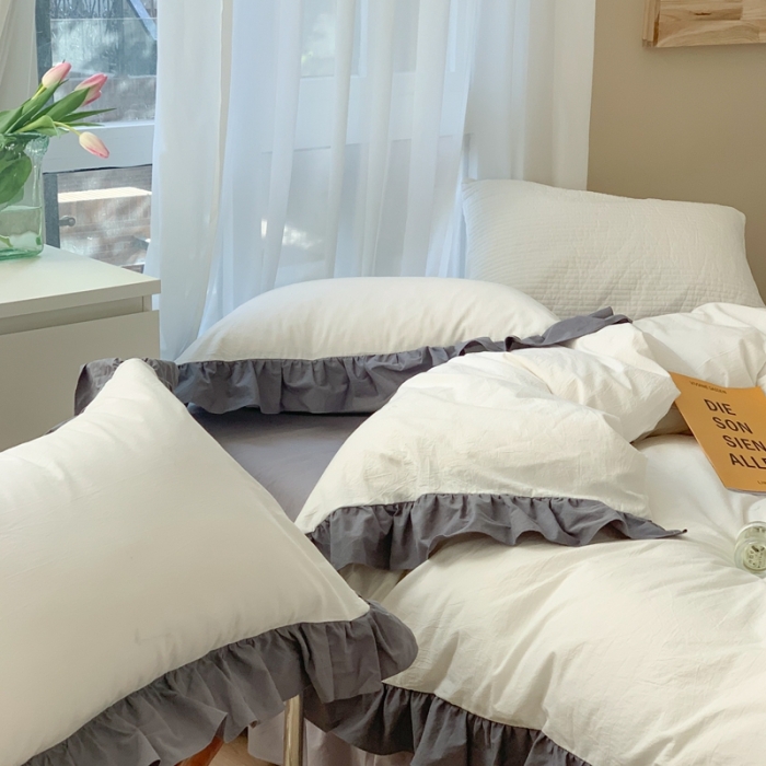 91家纺网 家纺一手货源 找家纺 时年家纺 2021新款水洗棉花边款四件套 月光银云