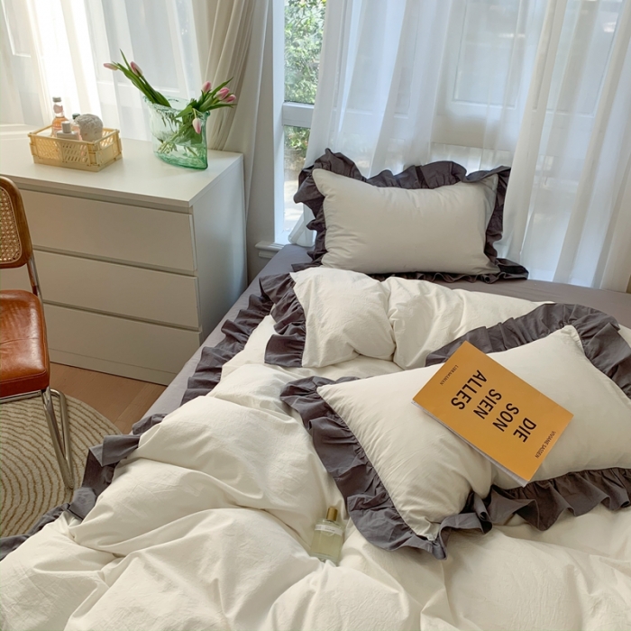 91家纺网 家纺一手货源 找家纺 时年家纺 2021新款水洗棉花边款四件套 月光银云