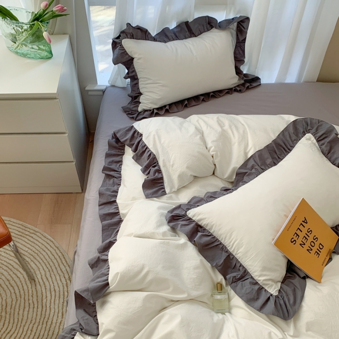 91家纺网 家纺一手货源 找家纺 时年家纺 2021新款水洗棉花边款四件套 月光银云