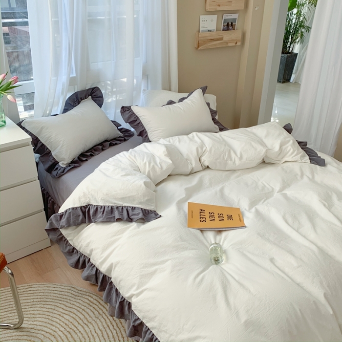 91家纺网 家纺一手货源 找家纺 时年家纺 2021新款水洗棉花边款四件套 月光银云