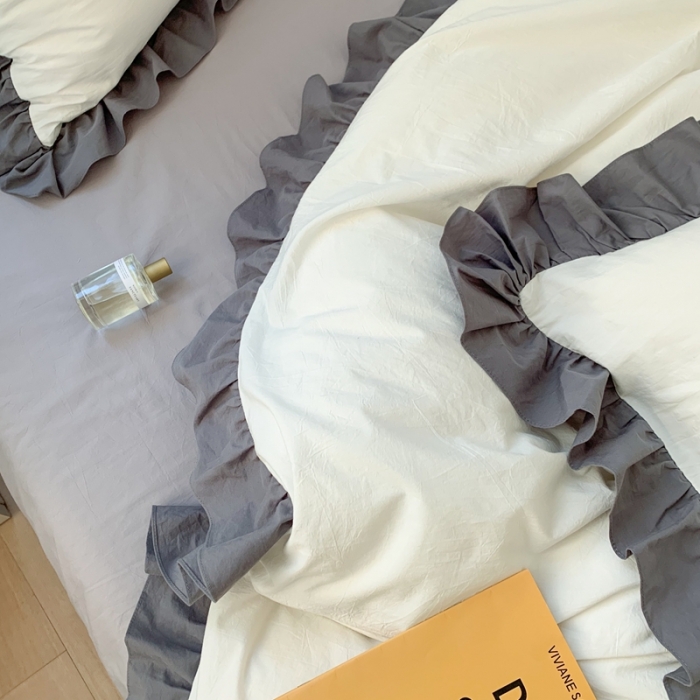 91家纺网 家纺一手货源 找家纺 时年家纺 2021新款水洗棉花边款四件套 月光银云