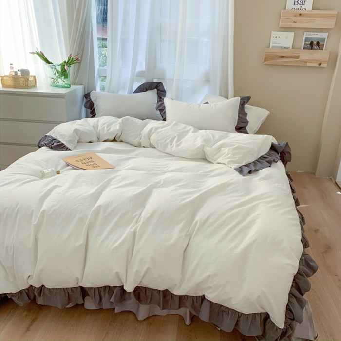 91家纺网 家纺一手货源 找家纺 时年家纺 2021新款水洗棉花边款四件套 月光银云