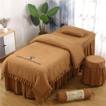 91家纺网 家纺一手货源 找家纺 乐逸家纺 2023新款棉麻雪芙尼美容套件棉麻韩版刺绣咖色