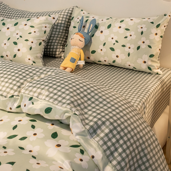 91家纺网 家纺一手货源 找家纺 琪格格纺织 2022新款水洗真丝印花四件套 春风夏意