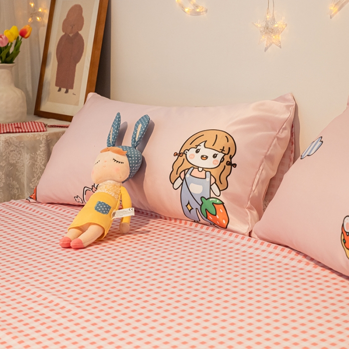 91家纺网 家纺一手货源 找家纺 琪格格纺织 2022新款水洗真丝印花四件套 兔子女孩