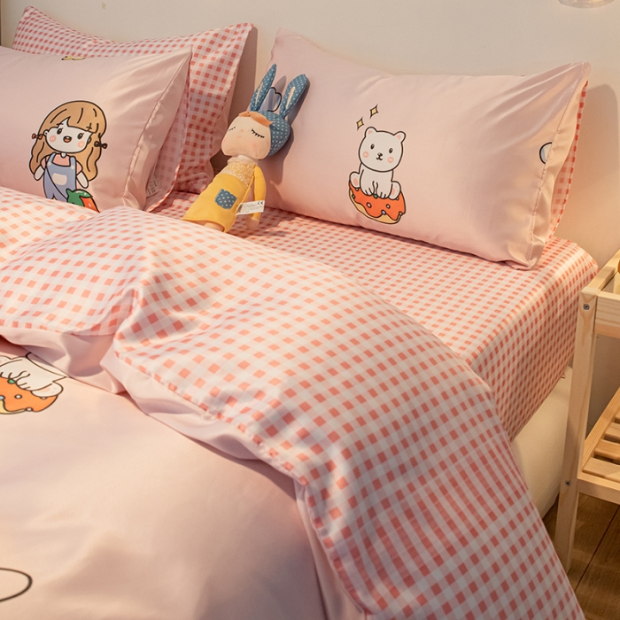 91家纺网 家纺一手货源 找家纺 琪格格纺织 2022新款水洗真丝印花四件套 兔子女孩