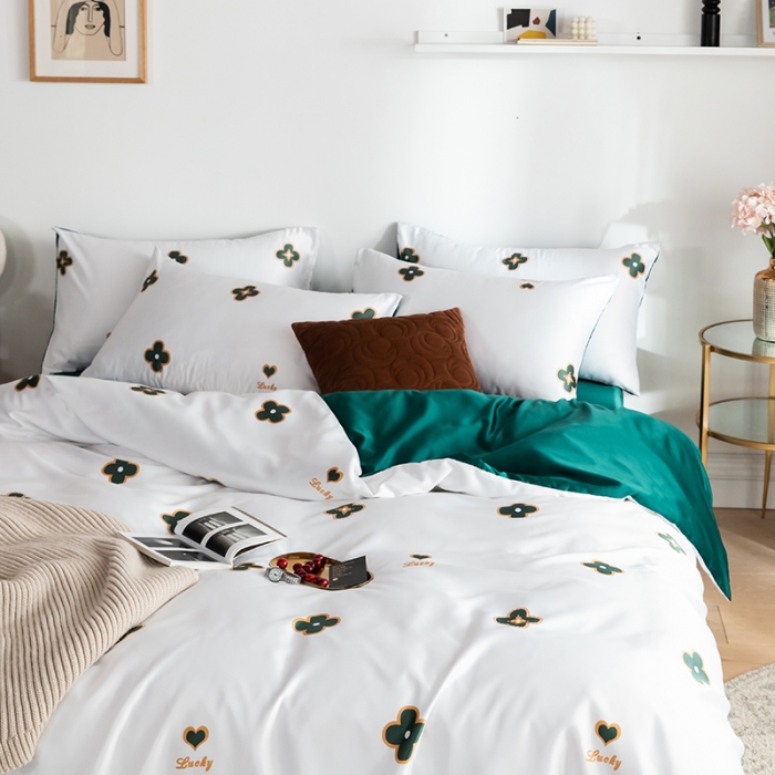 91家纺网 家纺一手货源 找家纺 琪格格纺织 2022新款水洗真丝印花四件套 雅香白