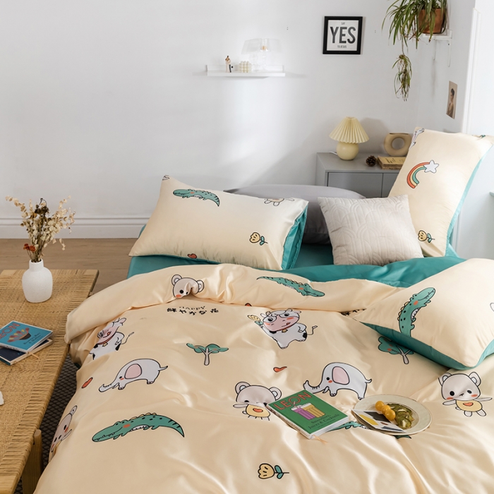 91家纺网 家纺一手货源 找家纺 琪格格纺织 2022新款水洗真丝印花四件套 奶牛先生