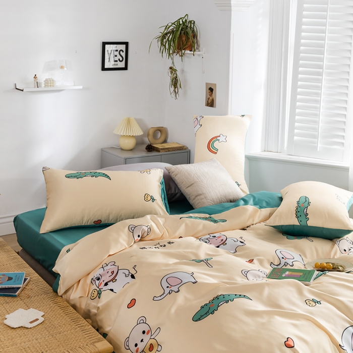 91家纺网 家纺一手货源 找家纺 琪格格纺织 2022新款水洗真丝印花四件套 奶牛先生