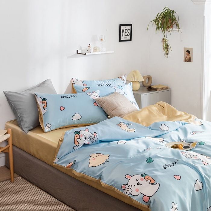 91家纺网 家纺一手货源 找家纺 琪格格纺织 2022新款水洗真丝印花四件套 想你