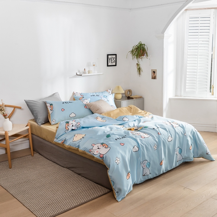 91家纺网 家纺一手货源 找家纺 琪格格纺织 2022新款水洗真丝印花四件套 想你