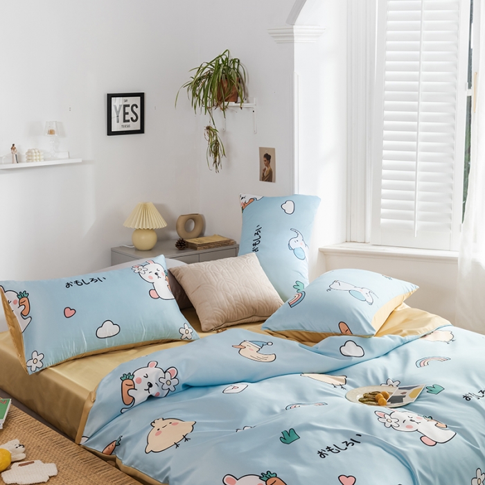 91家纺网 家纺一手货源 找家纺 琪格格纺织 2022新款水洗真丝印花四件套 想你