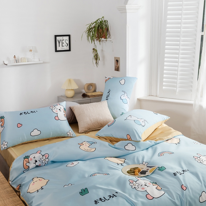 91家纺网 家纺一手货源 找家纺 琪格格纺织 2022新款水洗真丝印花四件套 想你