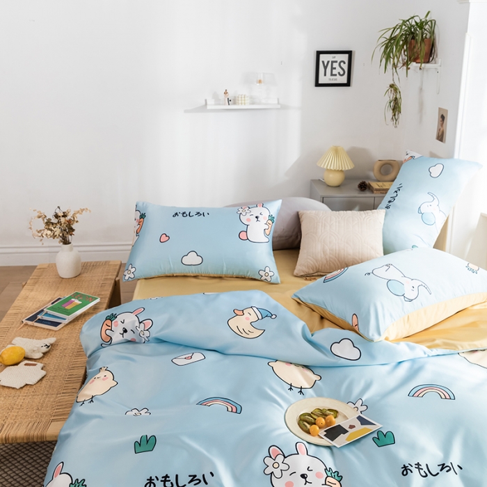 91家纺网 家纺一手货源 找家纺 琪格格纺织 2022新款水洗真丝印花四件套 想你