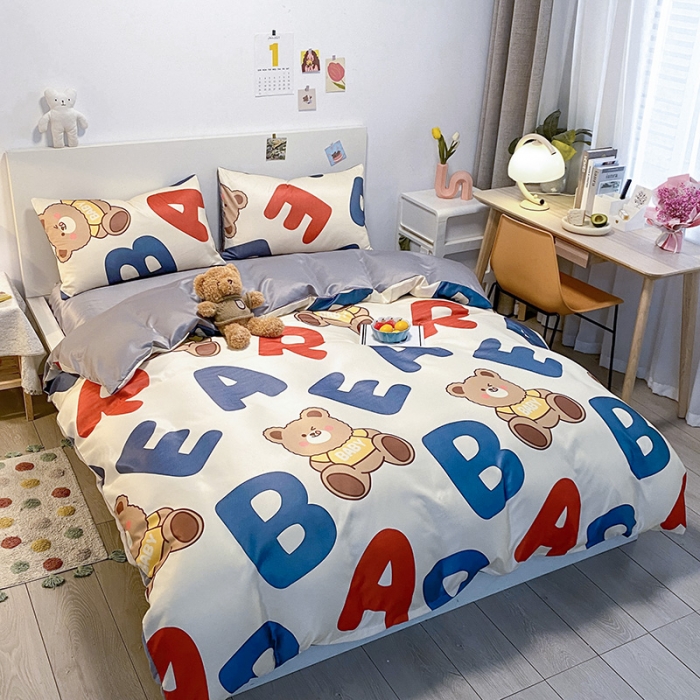 91家纺网 家纺一手货源 找家纺 琪格格纺织 2022新款水洗真丝印花四件套 呆萌熊