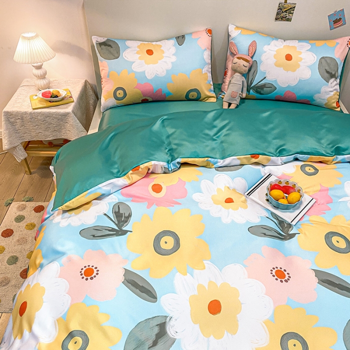 91家纺网 家纺一手货源 找家纺 琪格格纺织 2022新款水洗真丝印花四件套 花语