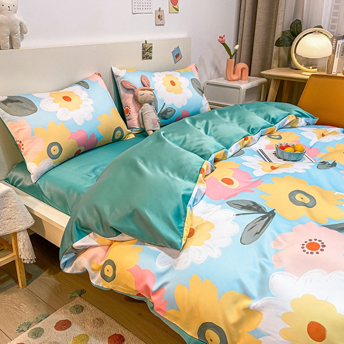 91家纺网 家纺一手货源 找家纺 琪格格纺织 2022新款水洗真丝印花四件套 花语