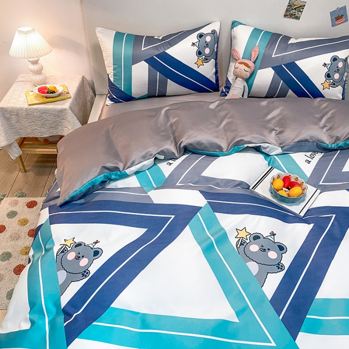 91家纺网 家纺一手货源 找家纺 琪格格纺织 2022新款水洗真丝印花四件套 魔法熊