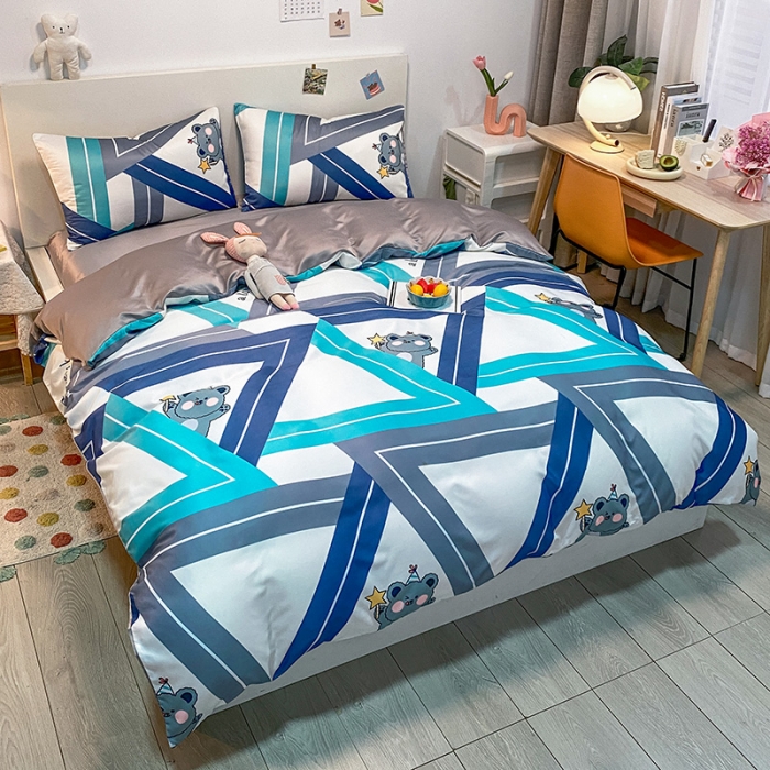 91家纺网 家纺一手货源 找家纺 琪格格纺织 2022新款水洗真丝印花四件套 魔法熊