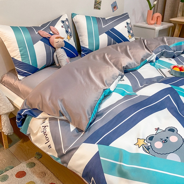 91家纺网 家纺一手货源 找家纺 琪格格纺织 2022新款水洗真丝印花四件套 魔法熊